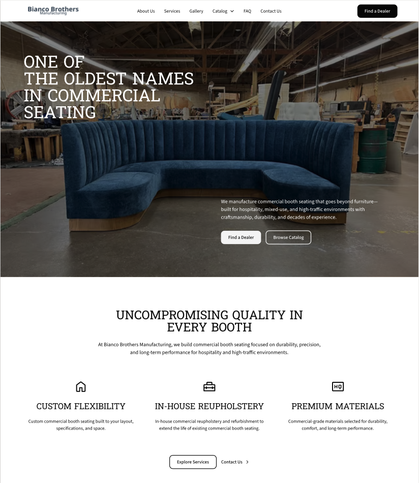 Bianco Brothers Manufacturing website redesign preview